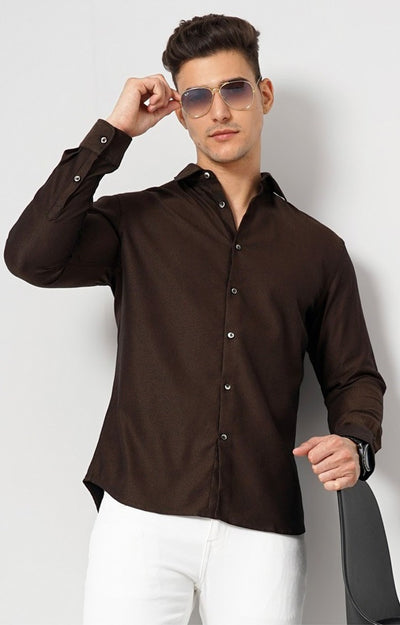 Celio Men Brown Solid Regular Fit Cotton Shirts