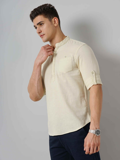 Celio* Solid Regular Fit Beige Men Cotton Shirts