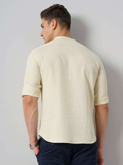 Celio* Solid Regular Fit Beige Men Cotton Shirts