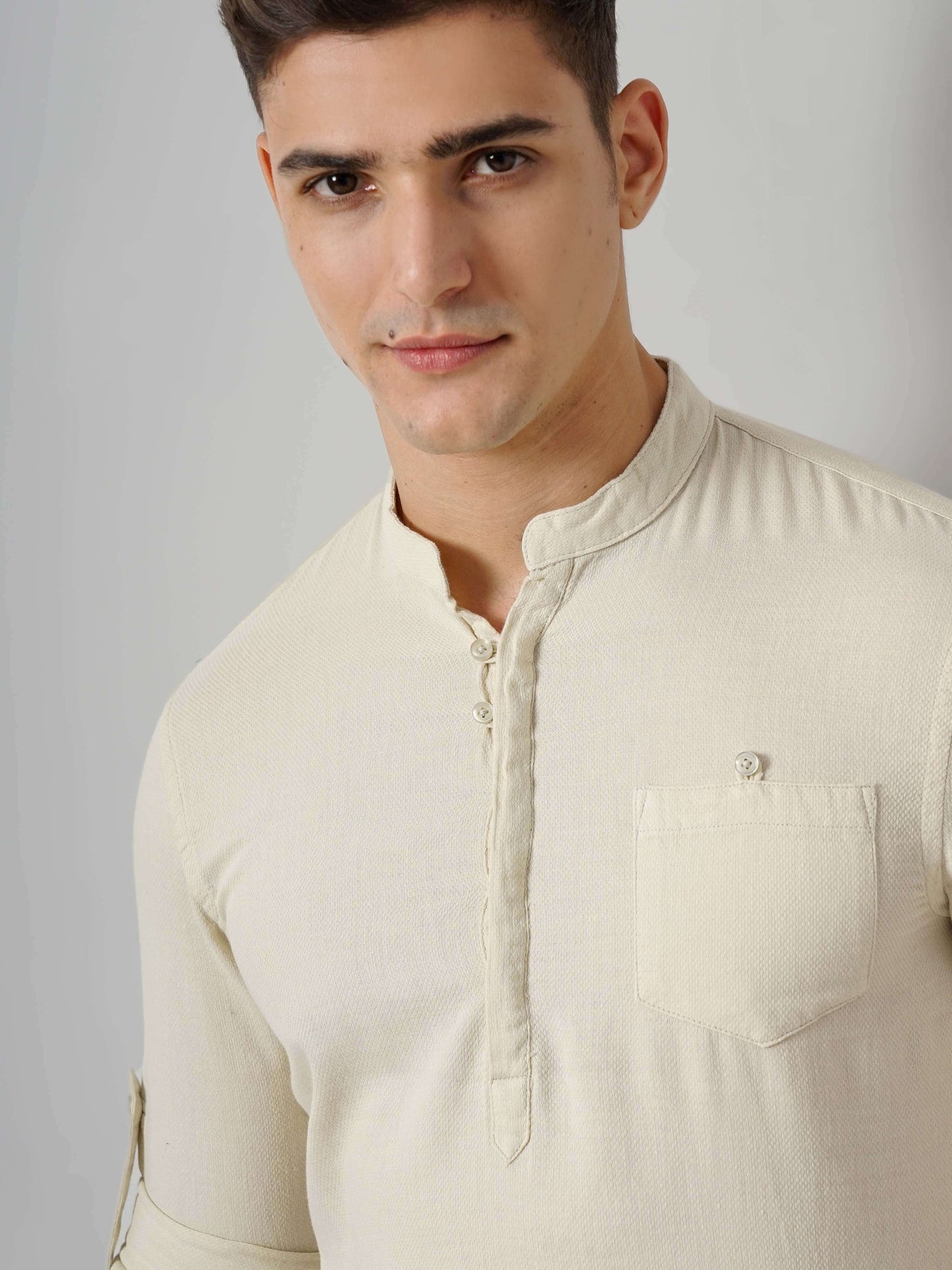 Celio* Solid Regular Fit Beige Men Cotton Shirts