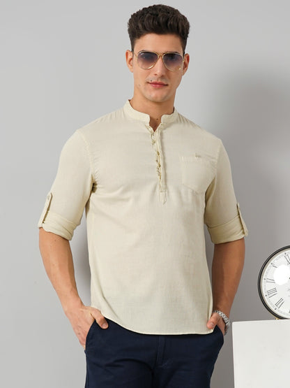 Celio* Solid Regular Fit Beige Men Cotton Shirts