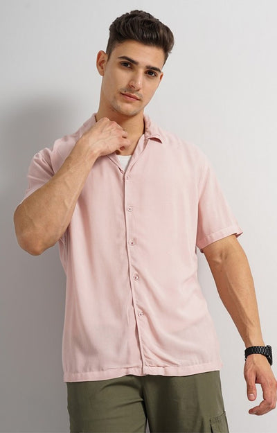 Celio Men Pink Solid Regular Fit Viscose Shirts