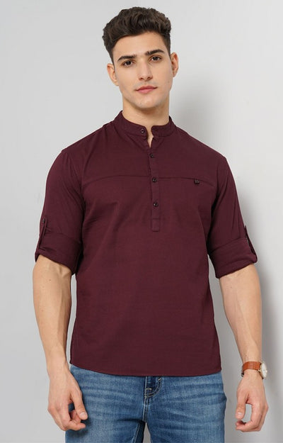 Celio Men Burgundy Solid Regular Fit Cotton Shirts