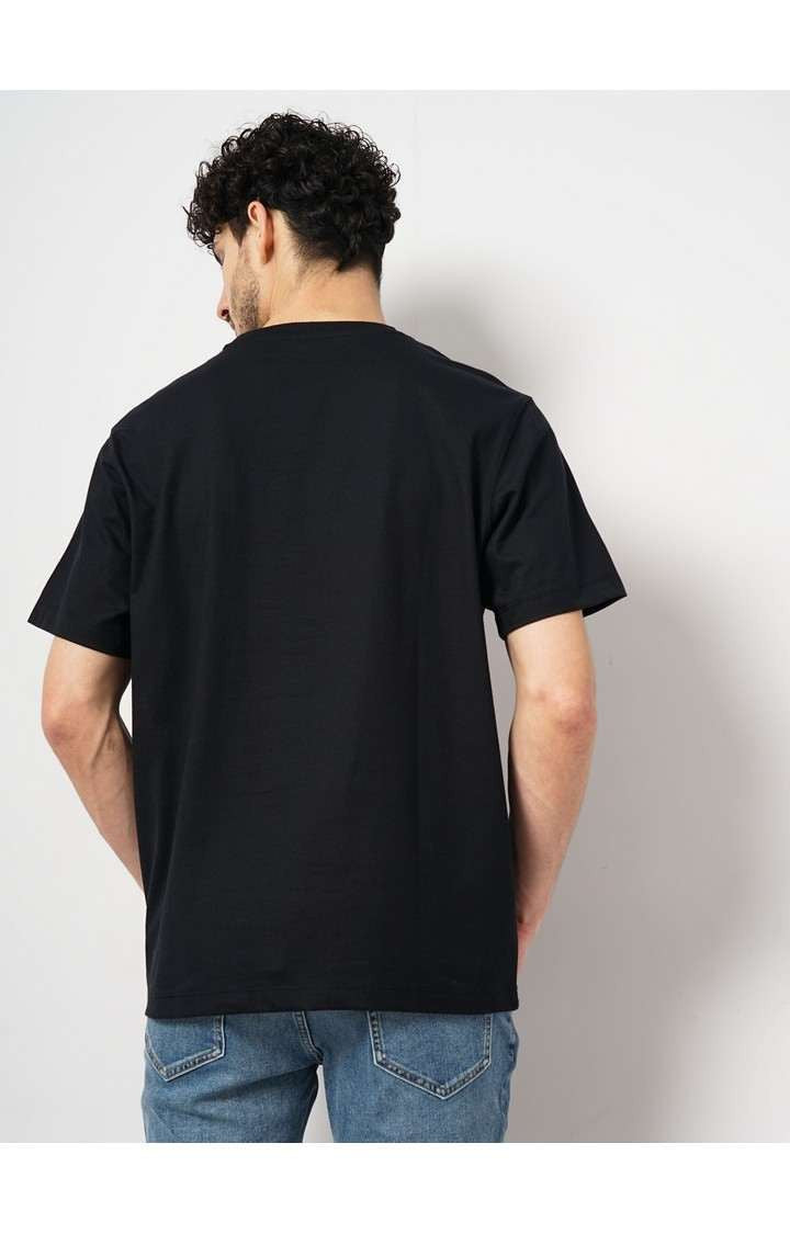 Celio Men Black Printed Boxy Fit Cotton T-Shirts