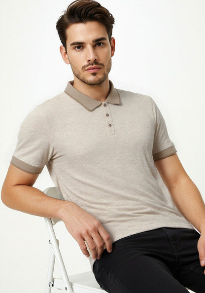 Celio* Men Beige Solid Regular Fit Cotton T-shirt