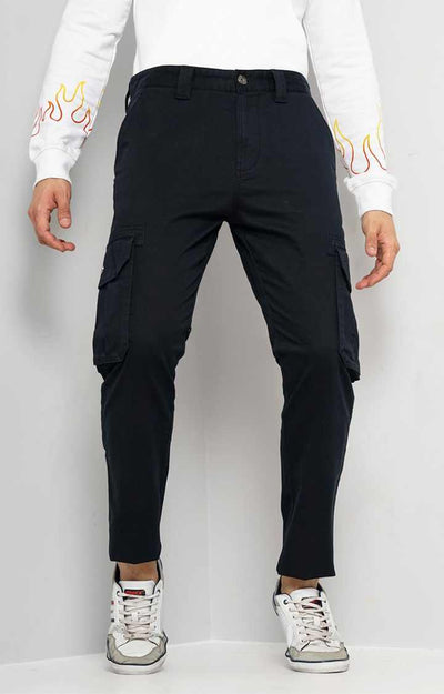 Celio* Cotton-Blend Regular Fit Black Trouser