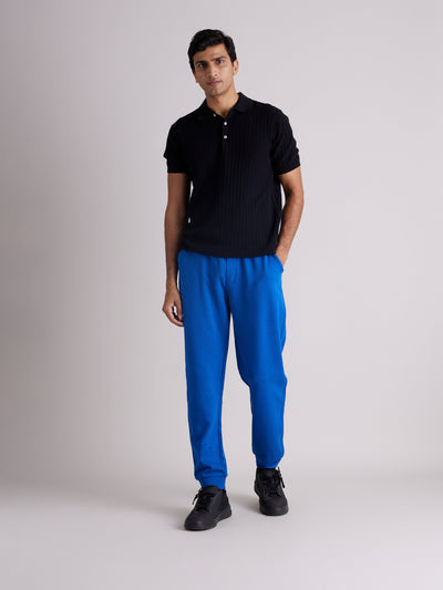 Celio* Men Blue Solid Jogger Fit Cotton Trousers