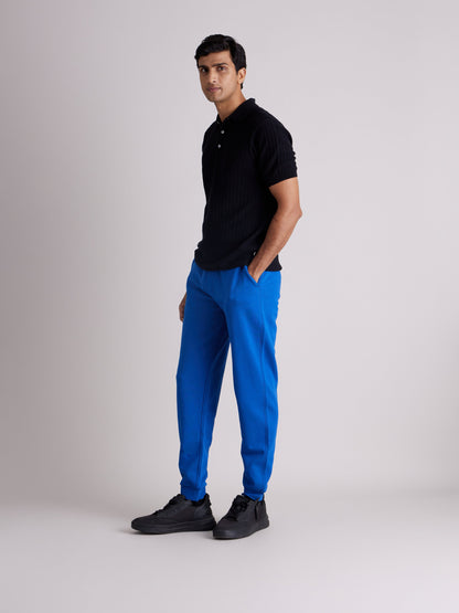 Celio* Men Blue Solid Jogger Fit Cotton Trousers