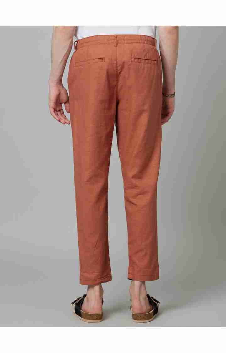 Rust Straight Fit Linen Pants