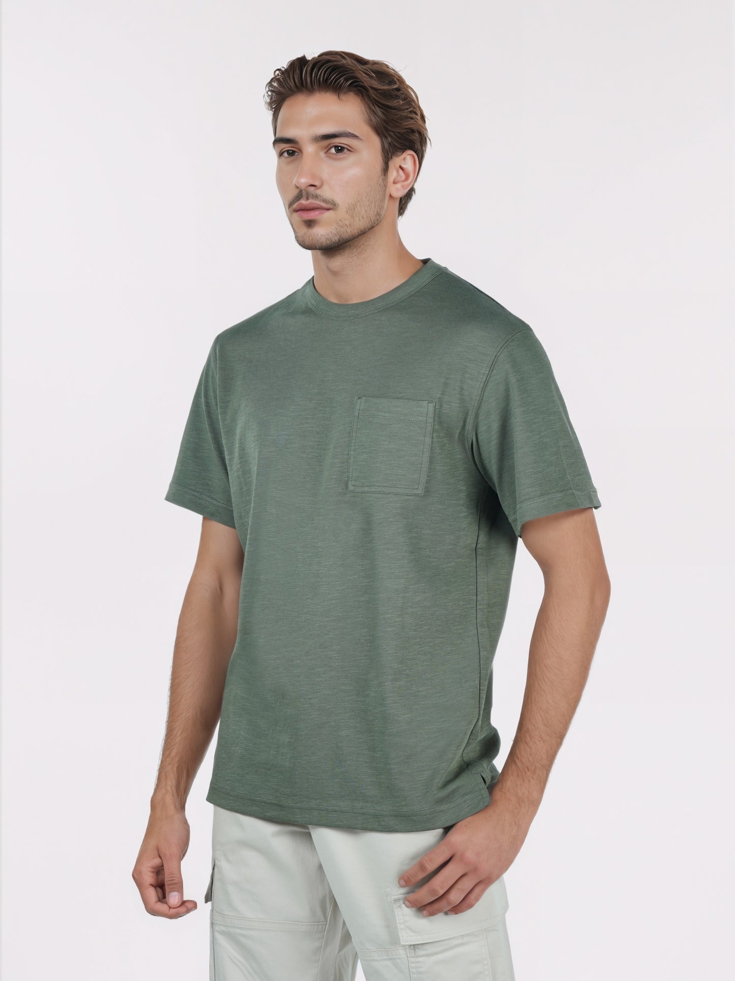 Celio* Men Olive Solid Boxy Fit Cotton-Blend T-Shirts