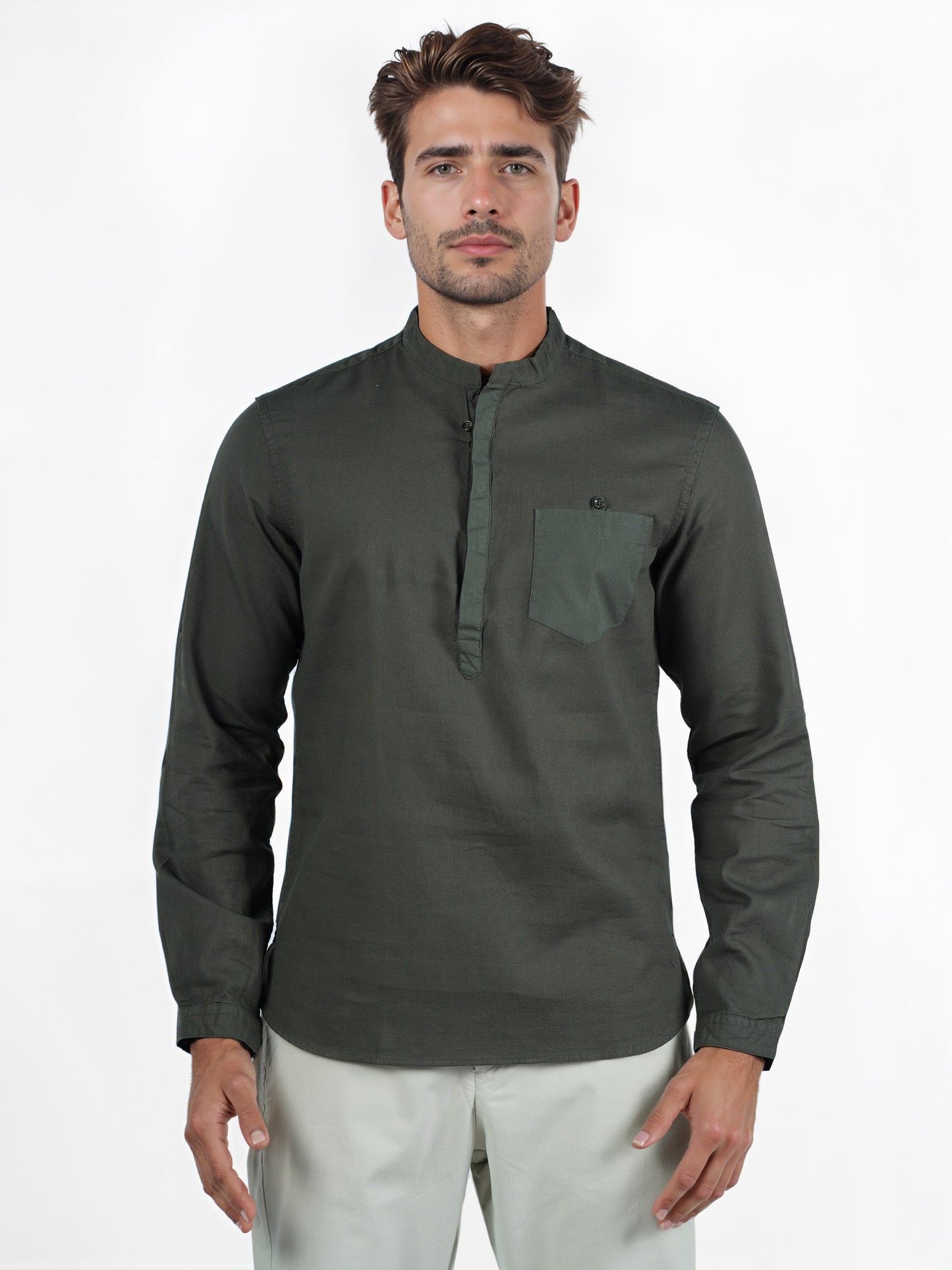 Celio* Men Green Solid Regular Fit Cotton Contemporary Shirt