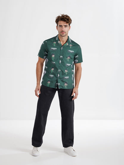 Celio* Hunter Green Printed Cotton Shirt