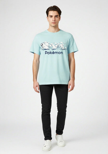 Celio* Pokemon Men Blue Printed Regular Fit Cotton T-shirt