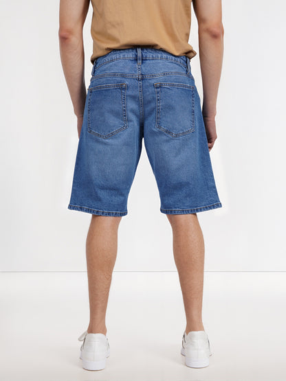 Celio* Cotton-Blend Regular Fit Blue Bermuda