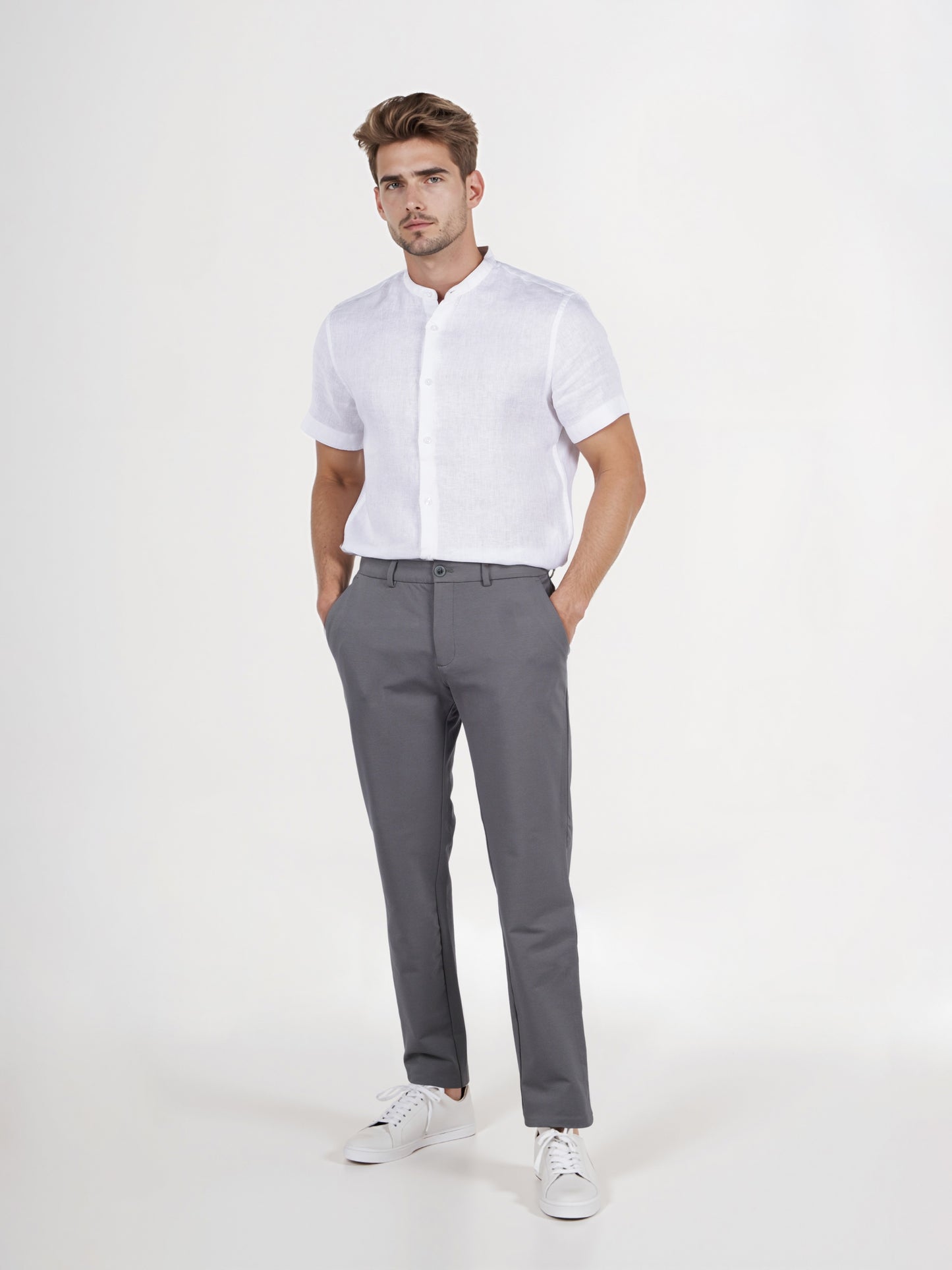 Celio* Cotton-Blend Regular Fit Grey Trousers