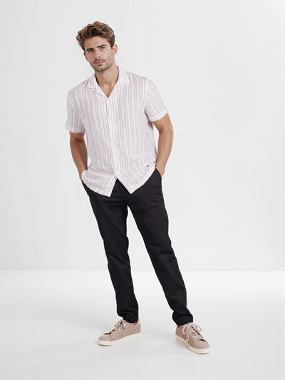 Celio* Men White Striped Regular Fit Cotton Shirt