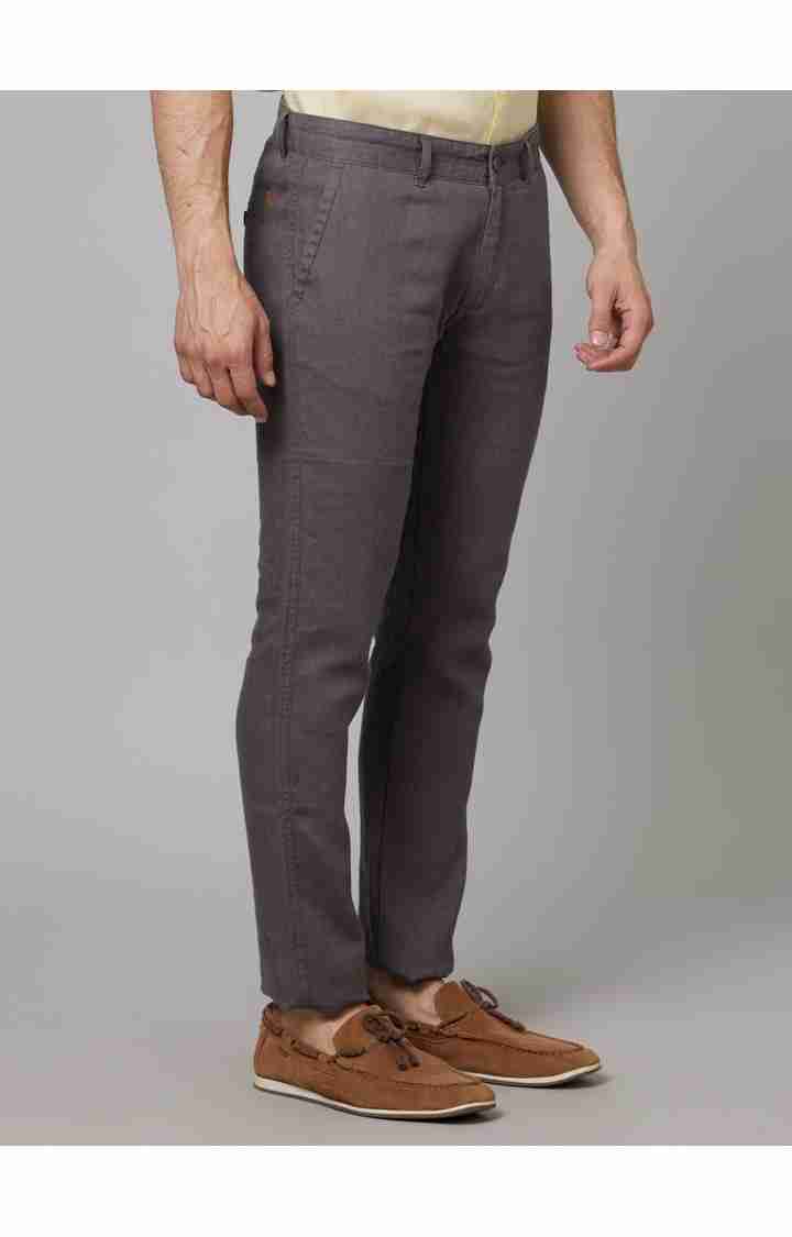 Grey Slim Fit Linen Pants