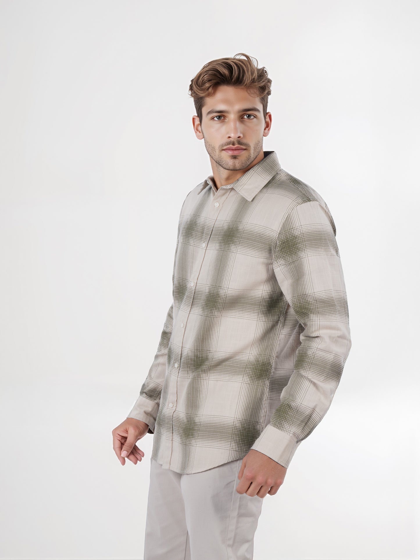 Celio* Men Olive Checked Regular Fit Cotton Shirt