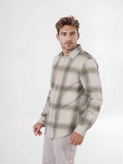 Celio* Men Olive Checked Regular Fit Cotton Shirt