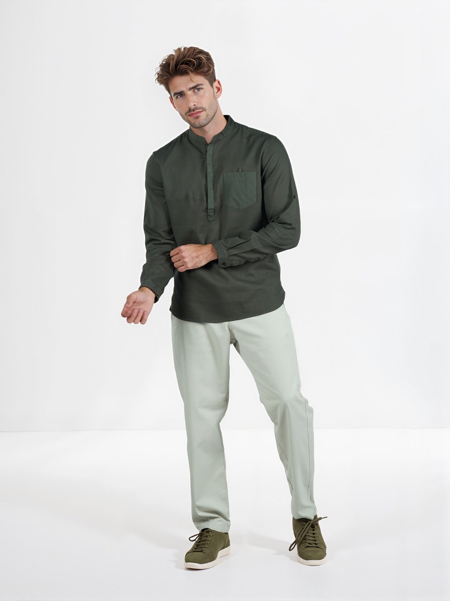 Celio* Men Green Solid Regular Fit Cotton Contemporary Shirt