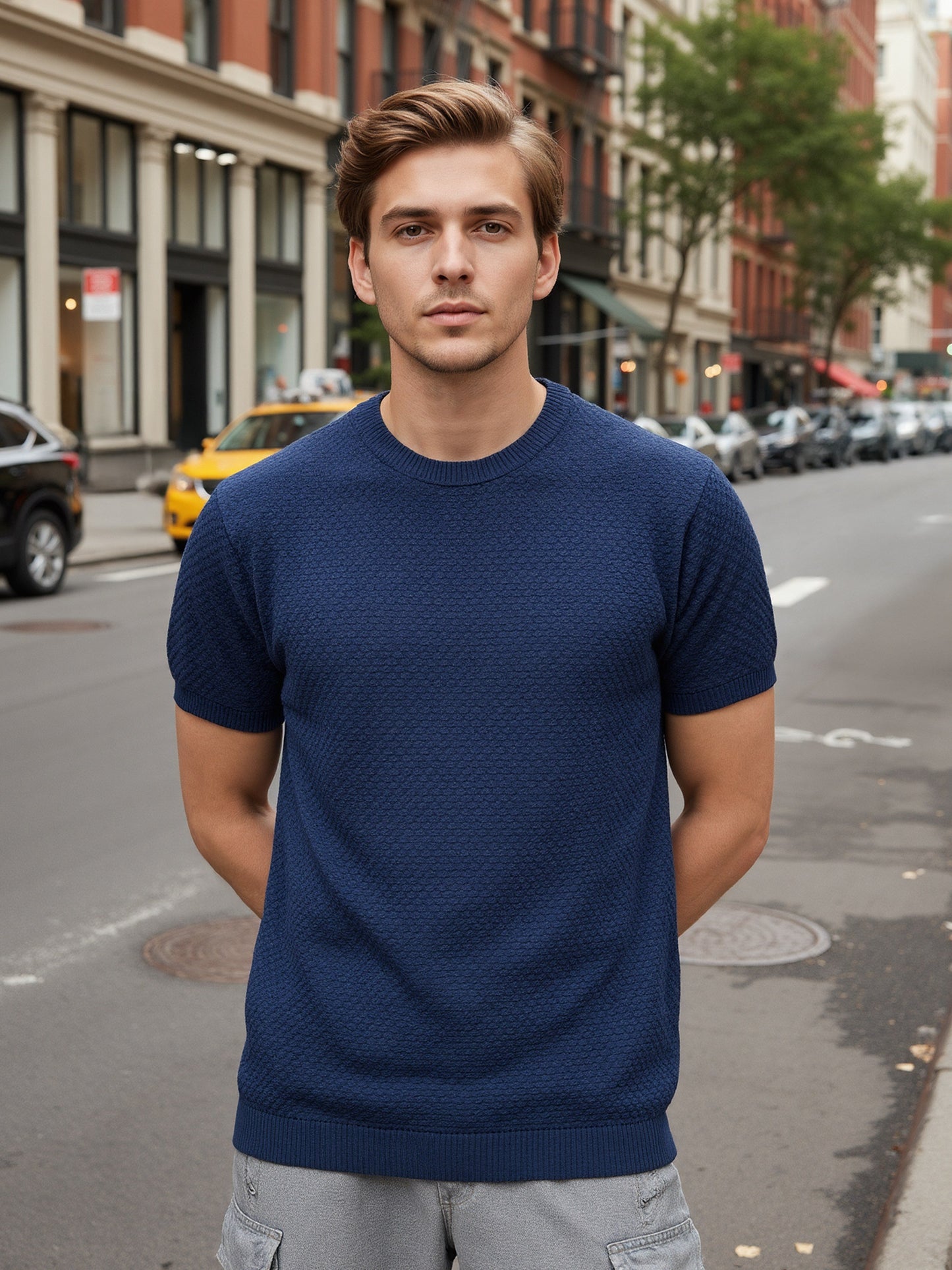 Celio* Men Blue Solid Regular Fit Cotton T-Shirts