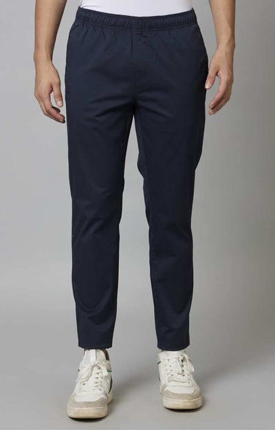 Celio* Cotton-Poly-Blend Slim Fit Navy Blue Trouser