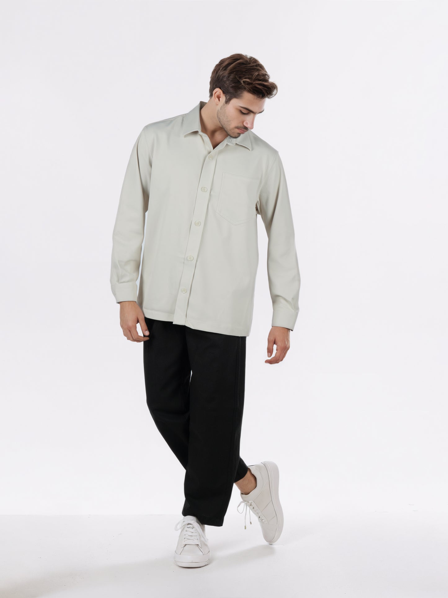 Celio* Men Beige Solid Overshirt Polyester Shirts