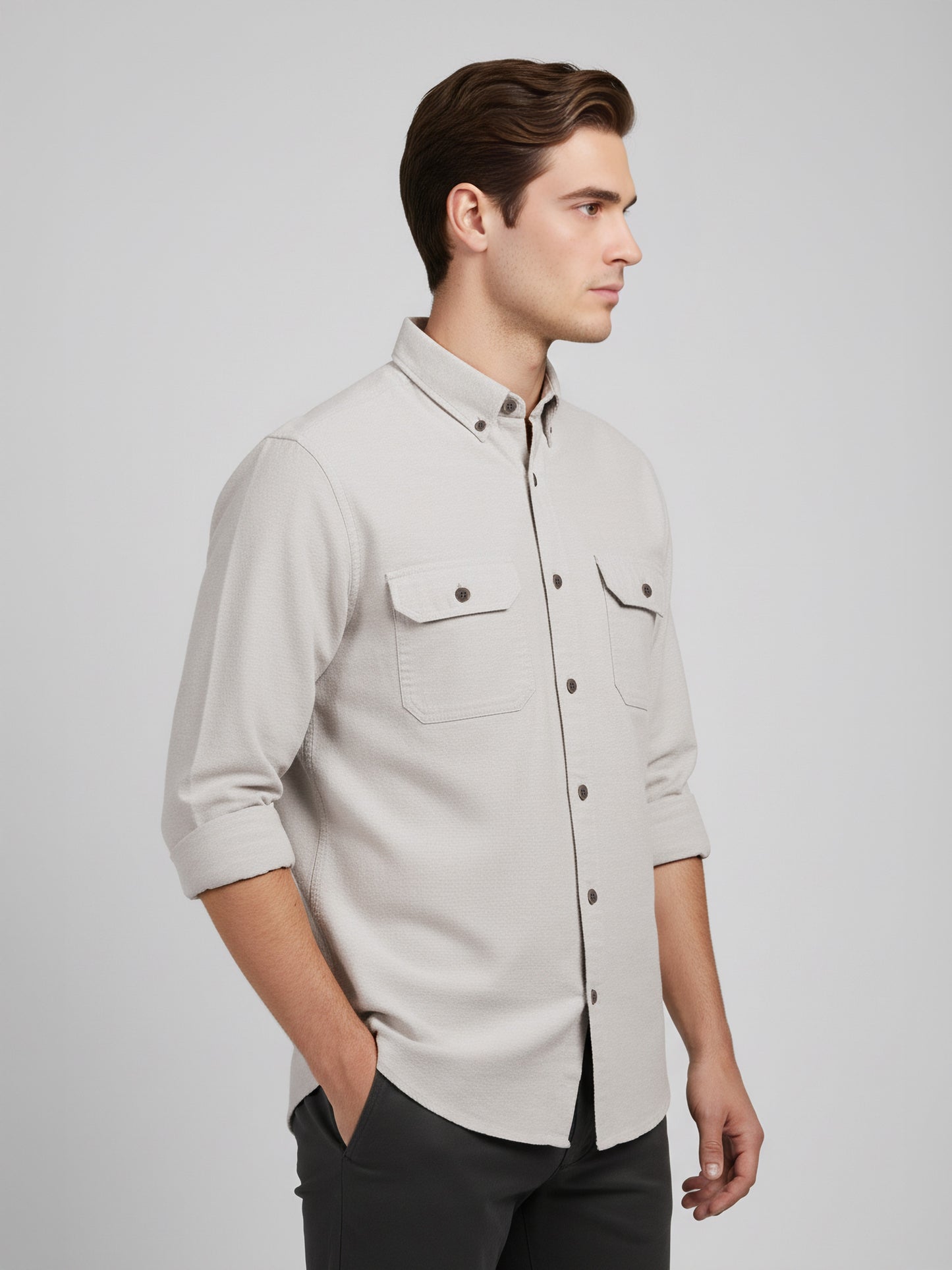 Celio* Men Beige Solid Regular Fit Cotton Shirts