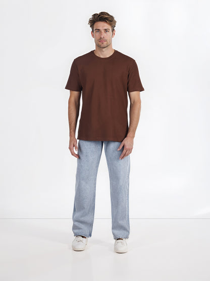 Celio* Solid Regular Fit Cotton Brown T-Shirt