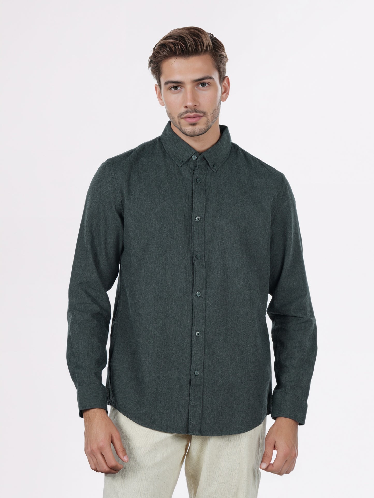 Celio* Men Olive Solid Regular Fit Cotton Shirts
