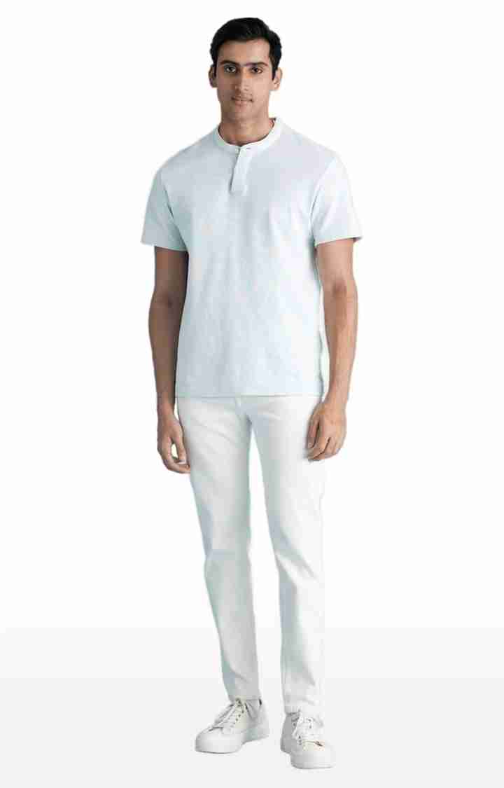 White Cotton Blend Slim Fit Jeans