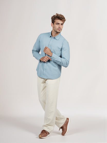 Celio* Men Blue Solid Regular Fit Cotton Shirt