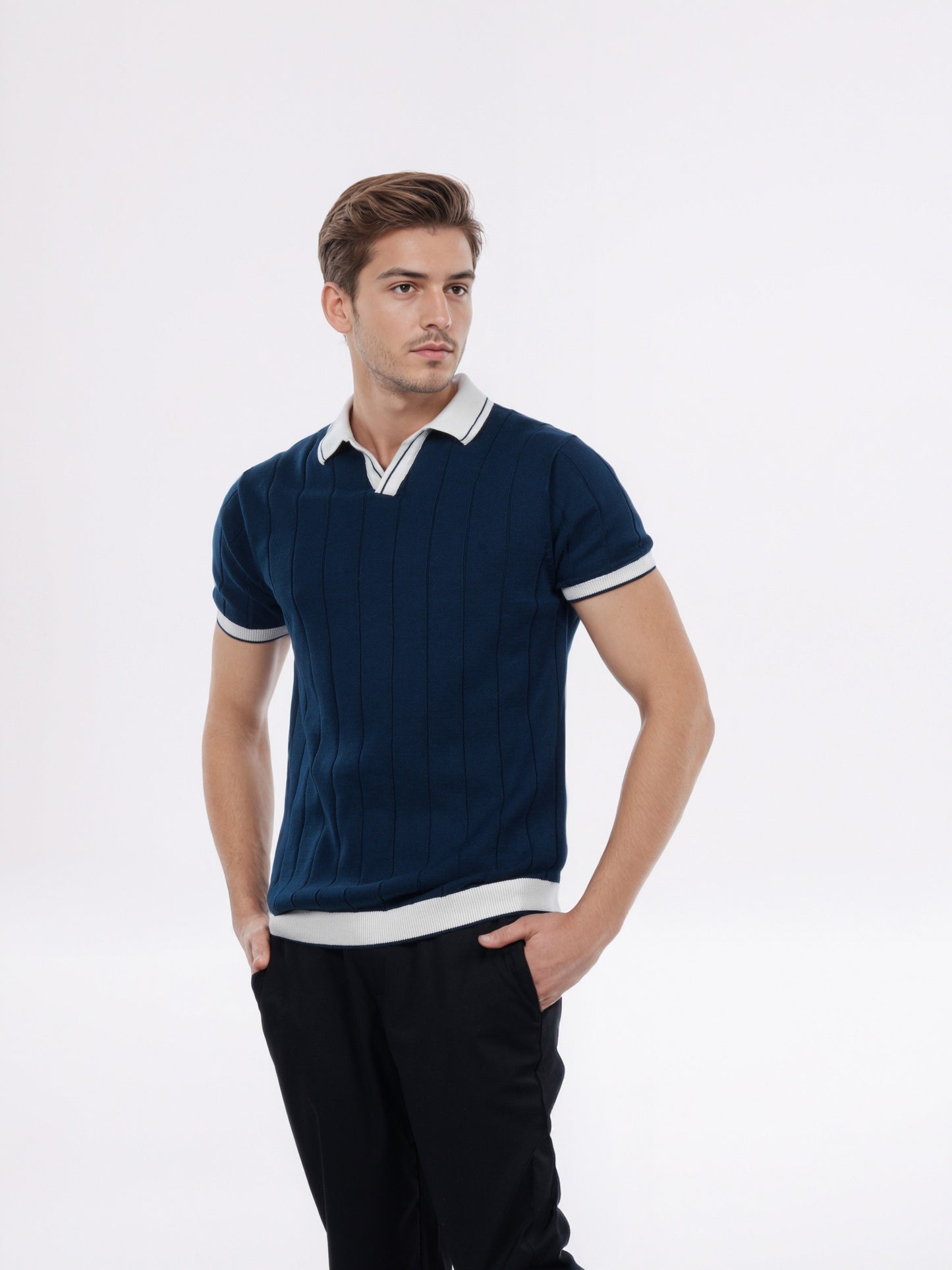 Celio* Men Navy Blue Striped Regular Fit Cotton T-Shirt