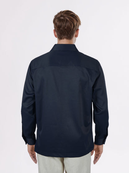 Celio* Men Navy Blue Solid Overshirt Polyester Shirts