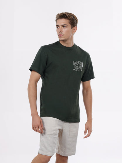 Celio* Men Olive Printed Boxy Cotton T-Shirt