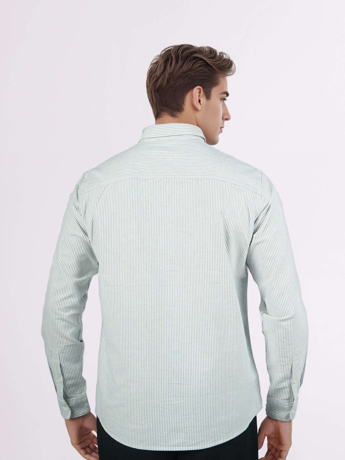 Celio* Men Green Striped Regular Fit Cotton Shirts