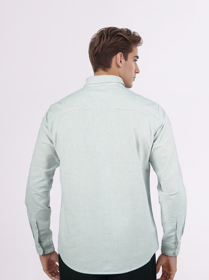 Celio* Men Green Striped Regular Fit Cotton Shirts