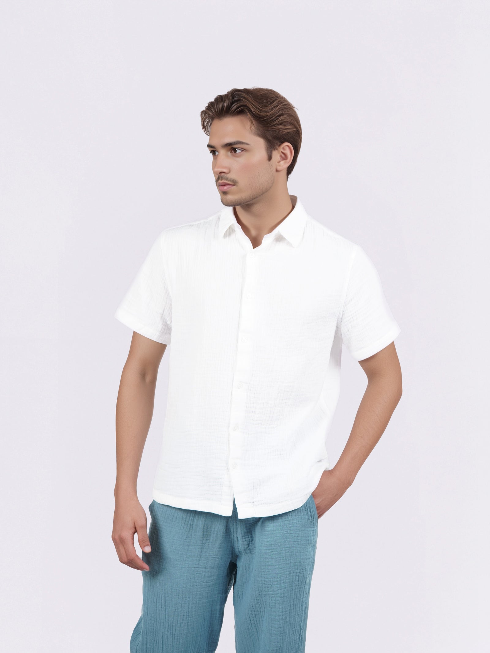 Celio* White Cotton Men Solid Regular Fit Shirts