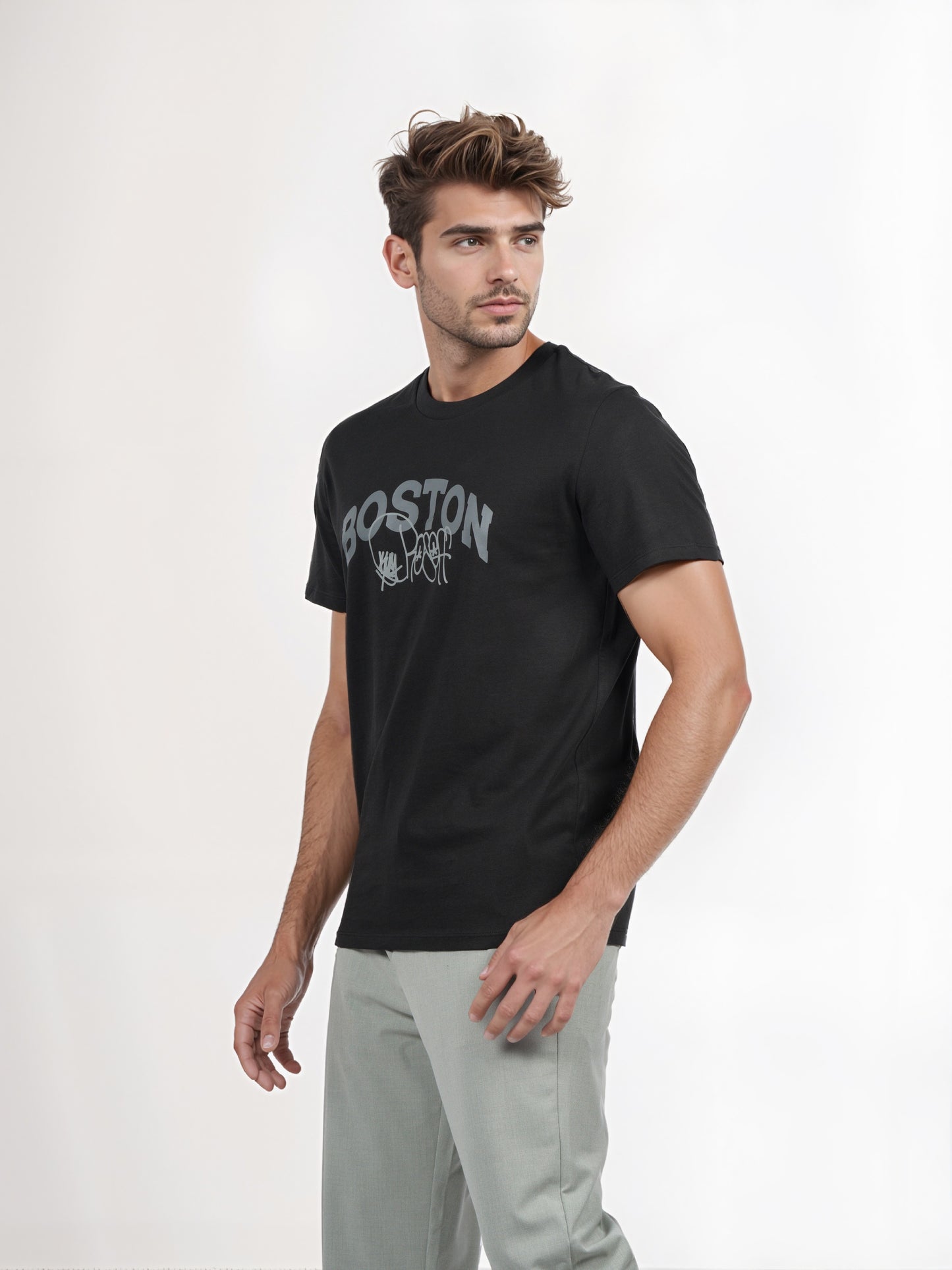Celio* Men Black Printed Straight Fit Cotton T-shirt