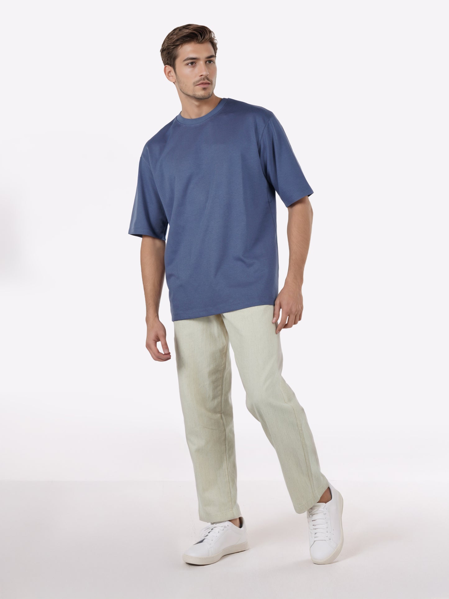 Celio* Men Blue Solid Oversized Cotton-Blend T-Shirts
