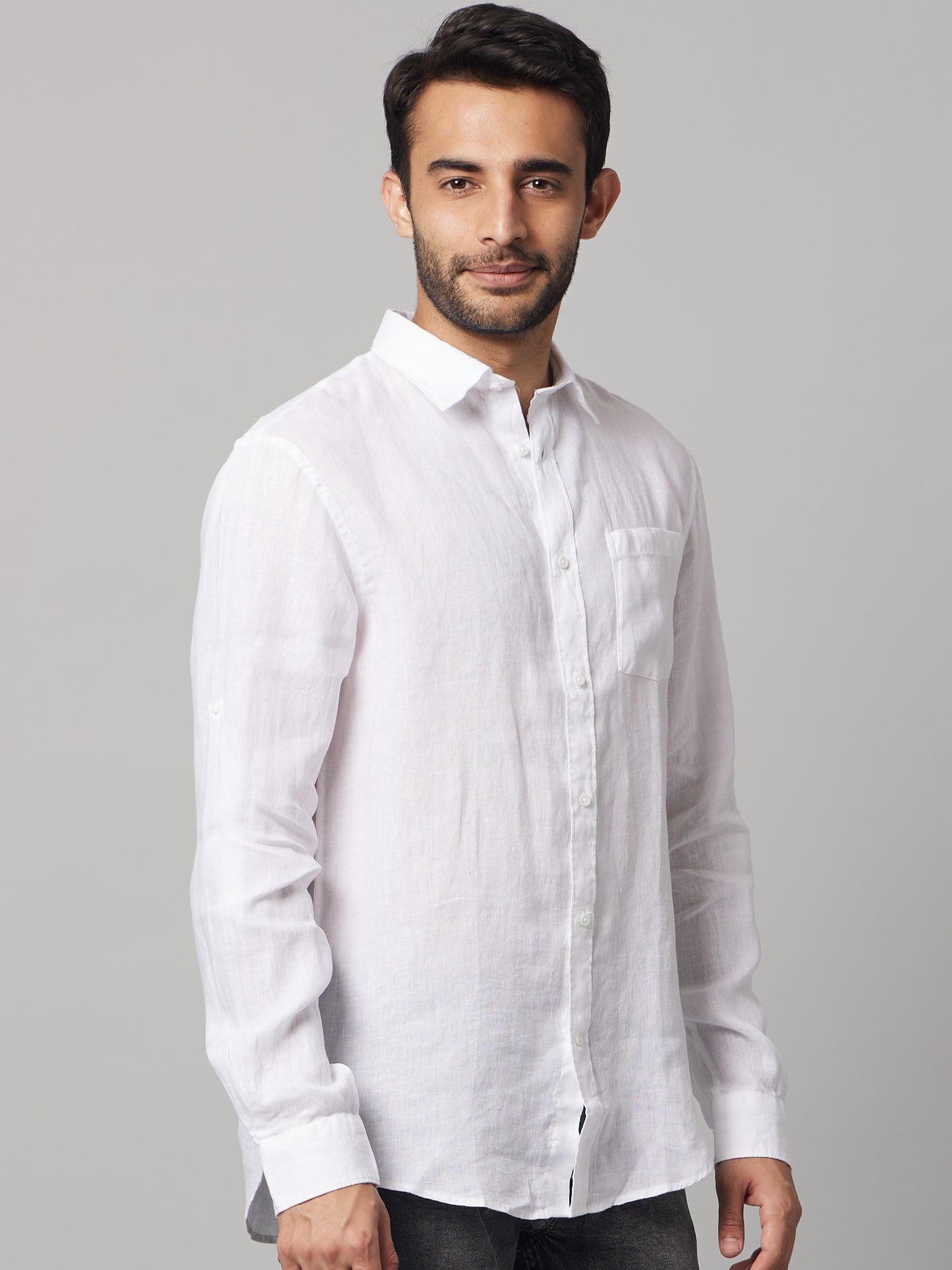 Celio* Men White Solid Regular Fit Linen Shirts