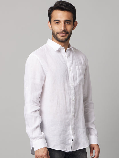 Celio* Men White Solid Regular Fit Linen Shirts