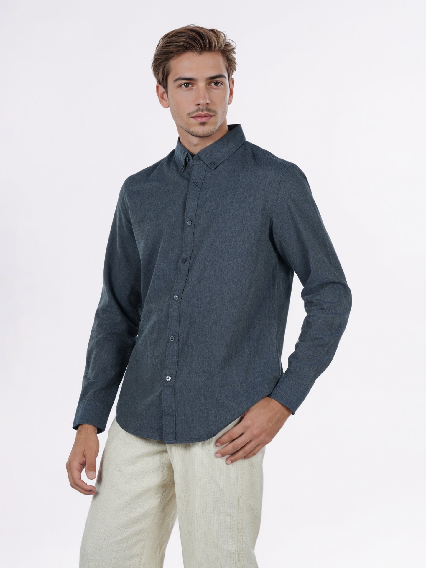 Celio* Men Grey Solid Regular Fit Cotton Shirts