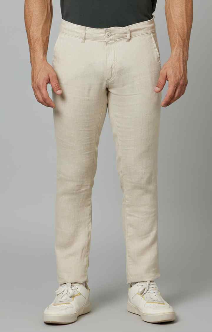 Beige Slim Fit Trousers