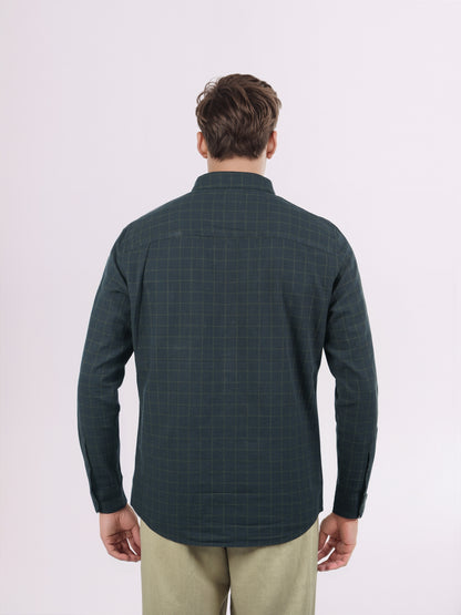 Celio* Men Green Checked Regular Fit Cotton Shirts