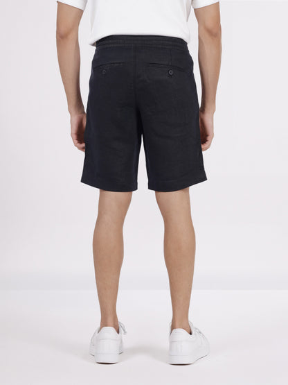 Celio* Men Black Solid Bermuda Fit Linen Shorts