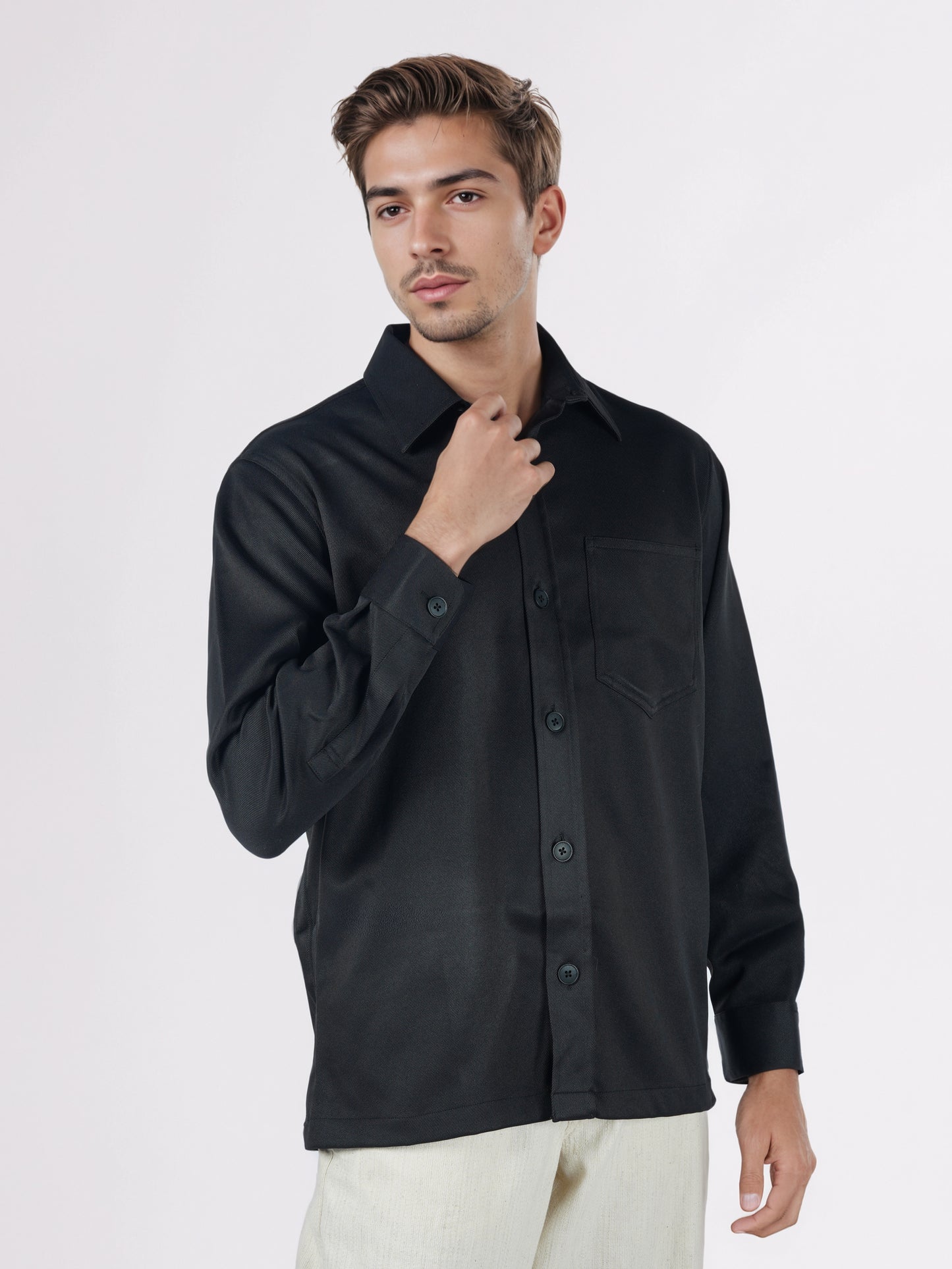 Celio* Men Black Solid Overshirt Polyester Shirts