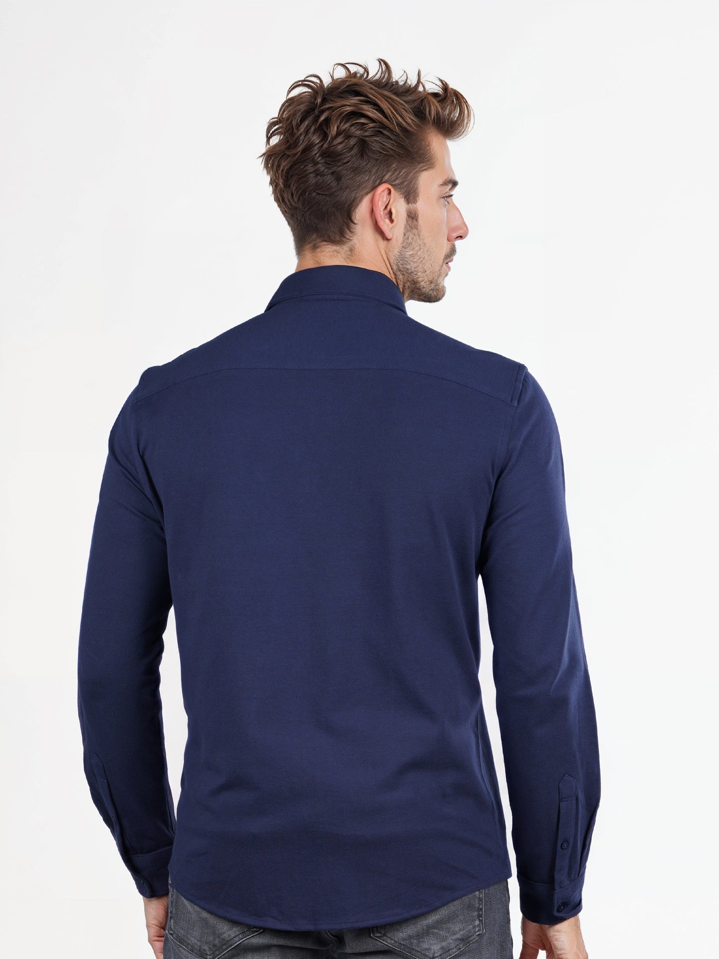 Celio* Solid Regular Fit Cotton-Blend Navy Blue Shirt