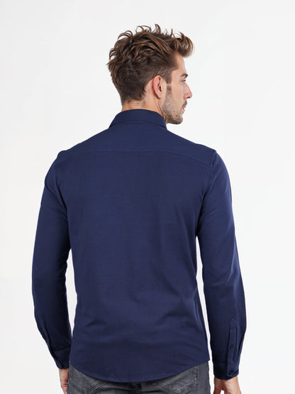 Celio* Solid Regular Fit Cotton-Blend Navy Blue Shirt