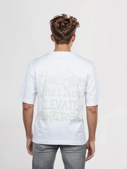 Celio* Men White Printed Oversized Cotton T-shirt